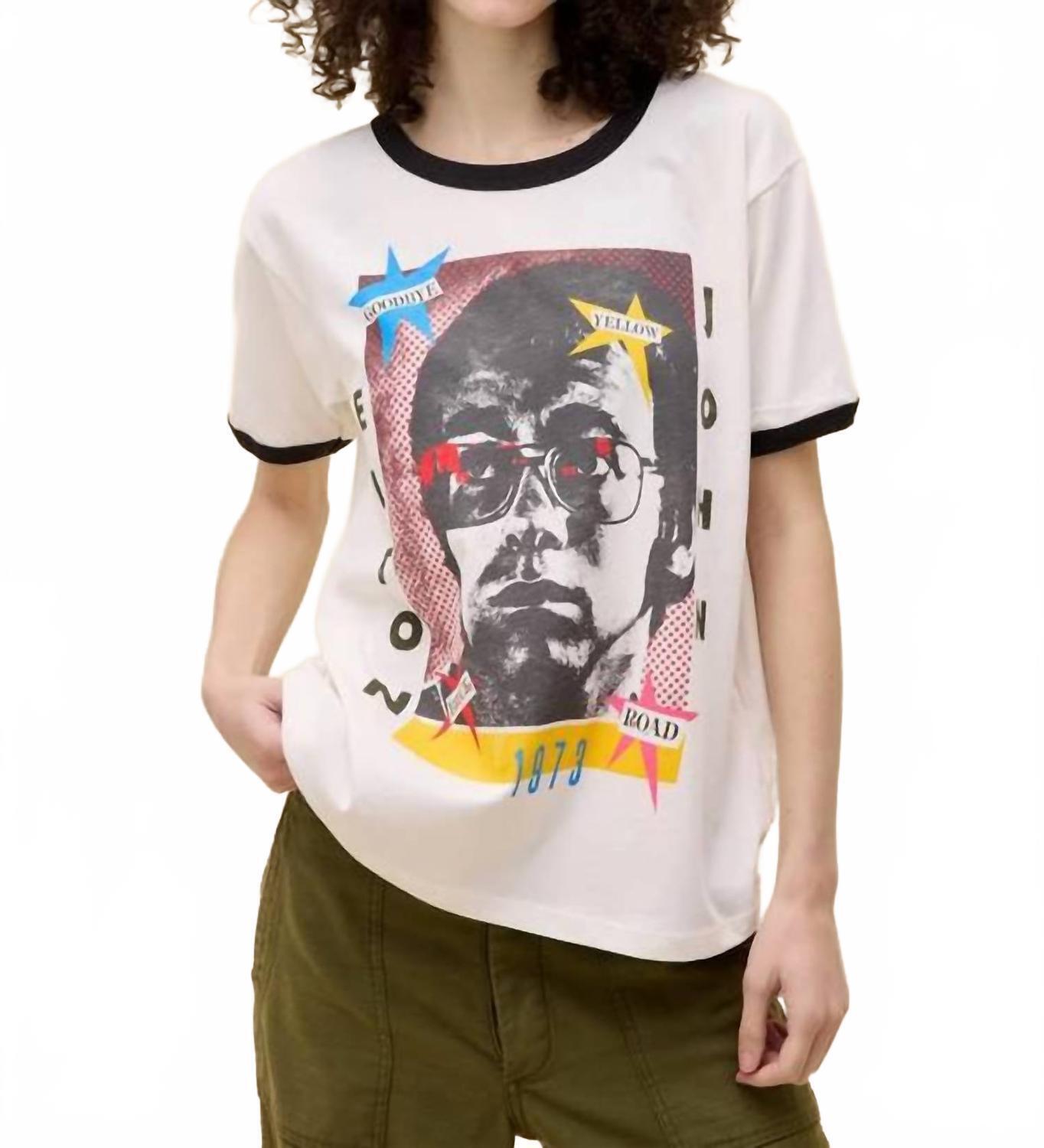New Daydreamer Elton John 1973 Pop Art Oversized Ringer Tee In Vintage White